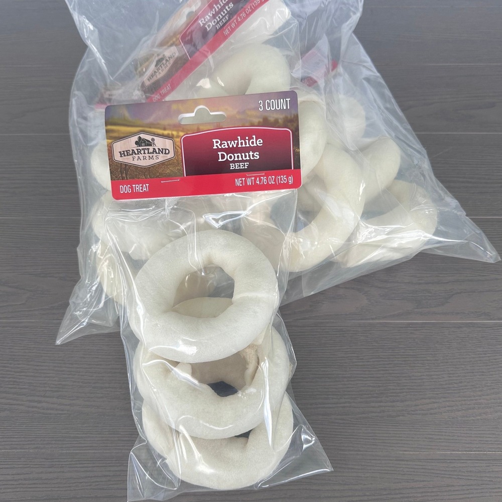 Heartland Farms Rawhide Donuts Beef Dog‎ Treats 3 Count, 4 Pack Bundle, 12 Total